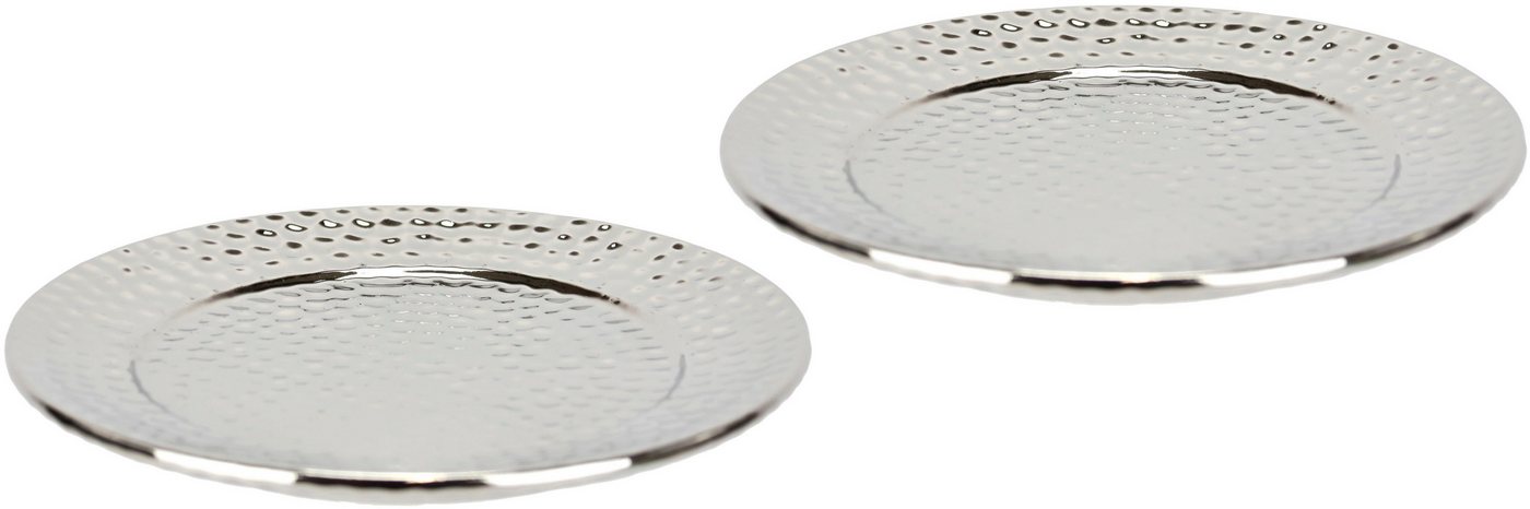 I.GE.A. Dekotablett Keramik-Schale rund (2 St), 2er Set Dekoschale silber Tablett Weihnachtsdeko Deko Advents-Tablett – Bild 2 von 3