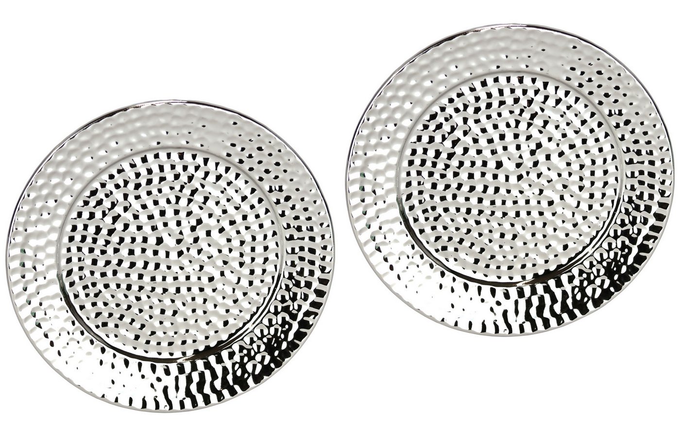 I.GE.A. Dekotablett Keramik-Schale rund (2 St), 2er Set Dekoschale silber Tablett Weihnachtsdeko Deko Advents-Tablett – Bild 3 von 3