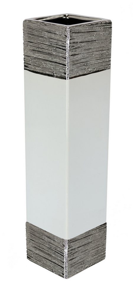 I.GE.A. Dekovase Blumenvase (1 St), Dekovase Zylindervase silber weiß glänzend Blumenvase Modern Tischvase – Bild 2 von 3