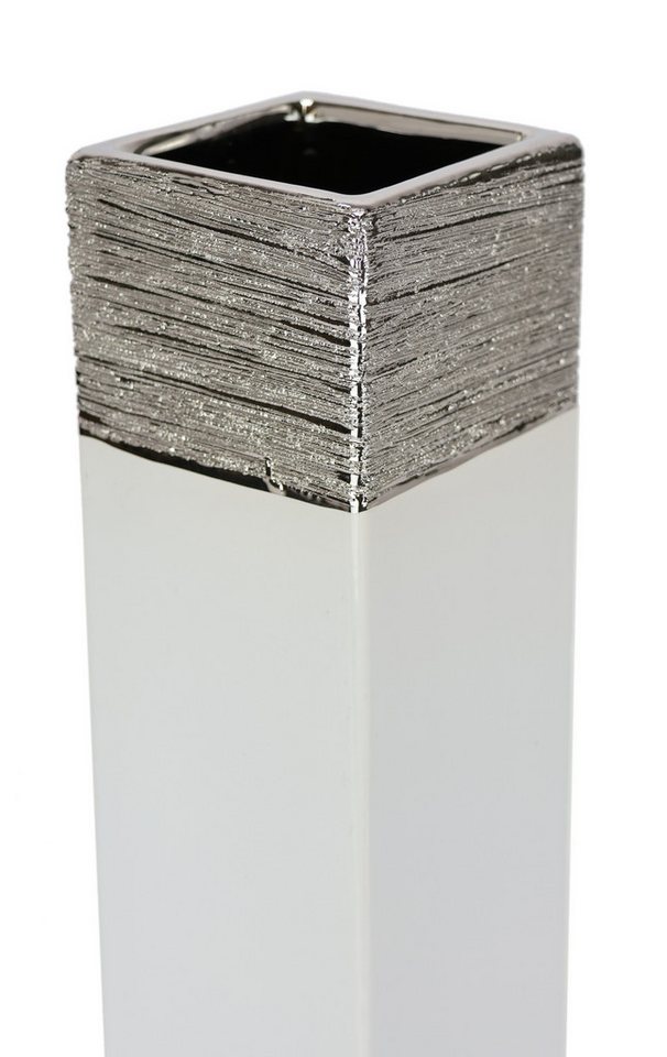 I.GE.A. Dekovase Blumenvase (1 St), Dekovase Zylindervase silber weiß glänzend Blumenvase Modern Tischvase – Bild 3 von 3