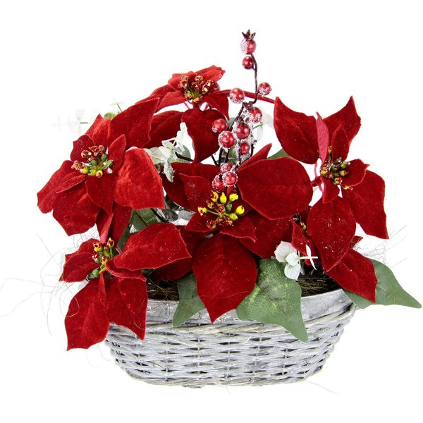 Kunstblume Arrangement, I.GE.A., Höhe 30 cm, Poinsettia Beeren im Korb