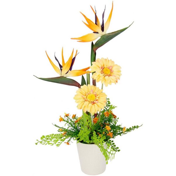 Kunstblume Arrangement Strelitzie/Gerbera, I.GE.A., Höhe 60 cm, Topf aus Keramik