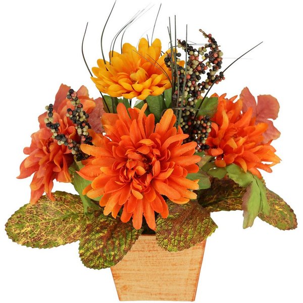 Kunstblume Dahlien-Gesteck im Topf, I.GE.A., Höhe 26 cm, Mit Beeren Blume Dekoblume Gesteck Herbstblume Herbstdeko Mittelstück