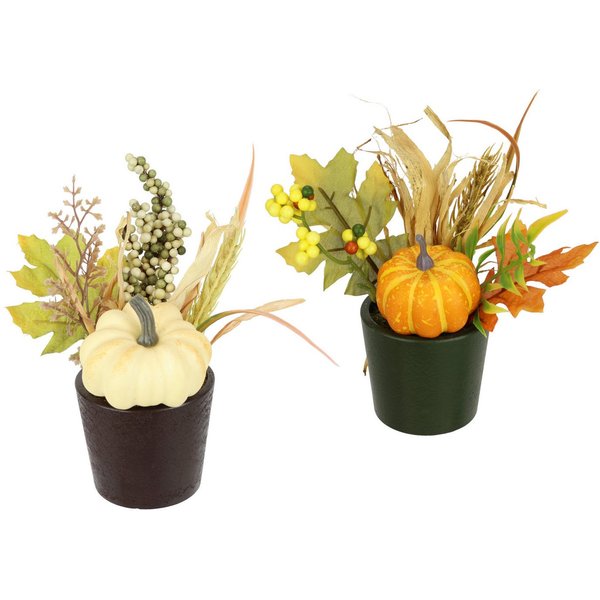 Kunstblume Gesteck Kürbis/Beeren, I.GE.A., Höhe 18 cm, 2er Set im Topf Herbstlaub Dekoblume Herbst-Deko Herbstblume Gesteck