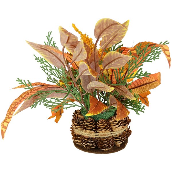 Kunstblume Herbstgesteck Chrysanthemen, I.GE.A., Höhe 24 cm, Im Zapfentopf mit Physalis, Eule, Herbstlaub