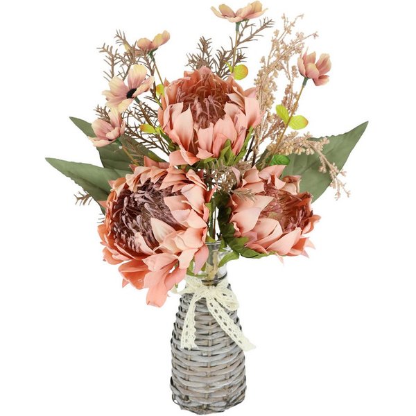 Kunstblume Protea Strauß in Vase, I.GE.A., Höhe 45 cm, Artischocken Blumensträuße Seidenblume Dekoblume Bouquet Herbstdeko