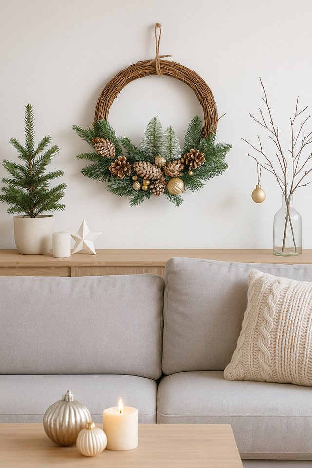 Kunstkranz Weihnachtskranz dekoriert, I.GE.A., Höhe 35 cm, mit Christbaumkugeln Zapfen Zweige Beeren Adventskranz Weihnachtsdeko – Bild 2 von 4