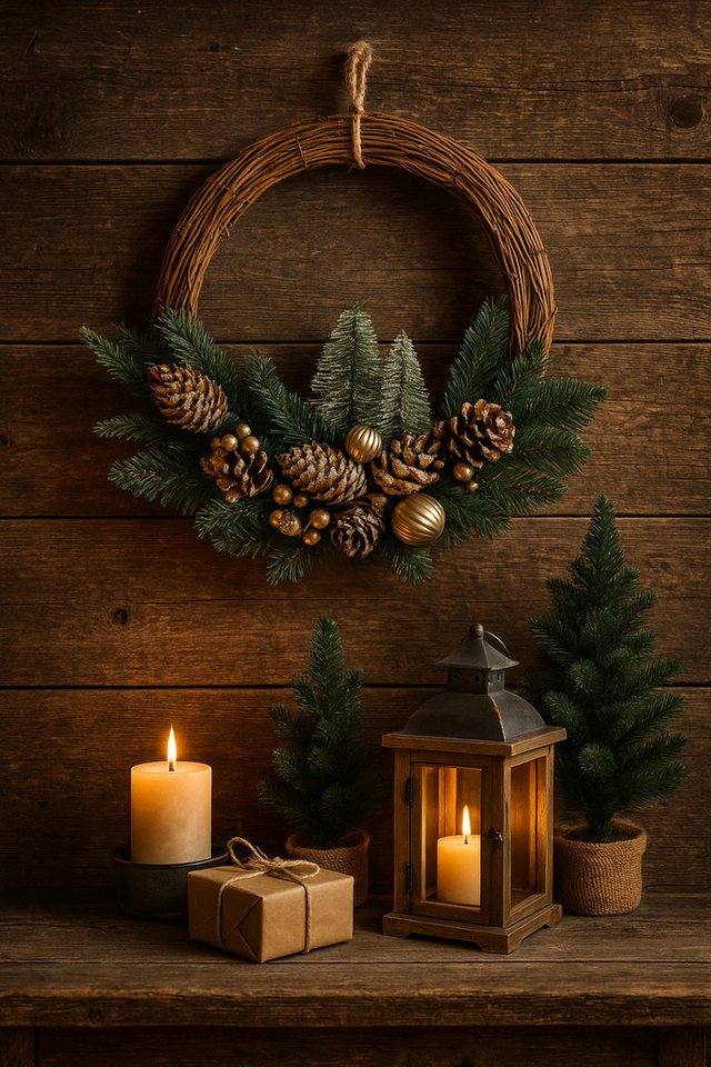 Kunstkranz Weihnachtskranz dekoriert, I.GE.A., Höhe 35 cm, mit Christbaumkugeln Zapfen Zweige Beeren Adventskranz Weihnachtsdeko – Bild 4 von 4