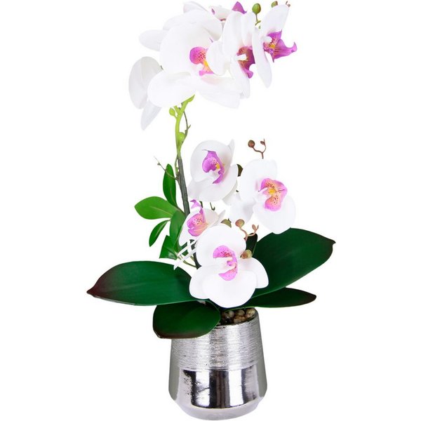 Kunstorchidee Phalaenopsis Orchidee im Topf, I.GE.A., Höhe 42 cm, Kunstblume mit Blätter Blume Kunstpflanze Deko Seidenblume Real Touch