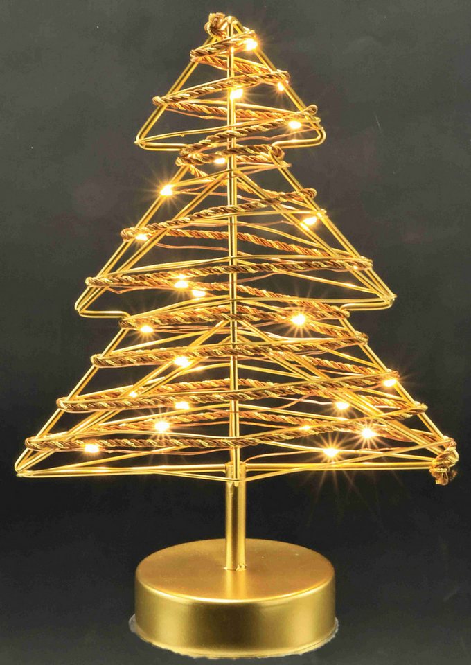I.GE.A. LED-Dekofigur LED-Dekoobjekt Baum (1 St), Tannenbaum Metall Gold warmweiß Timer Batteriebetrieb Weihnachtsdeko – Bild 4 von 5
