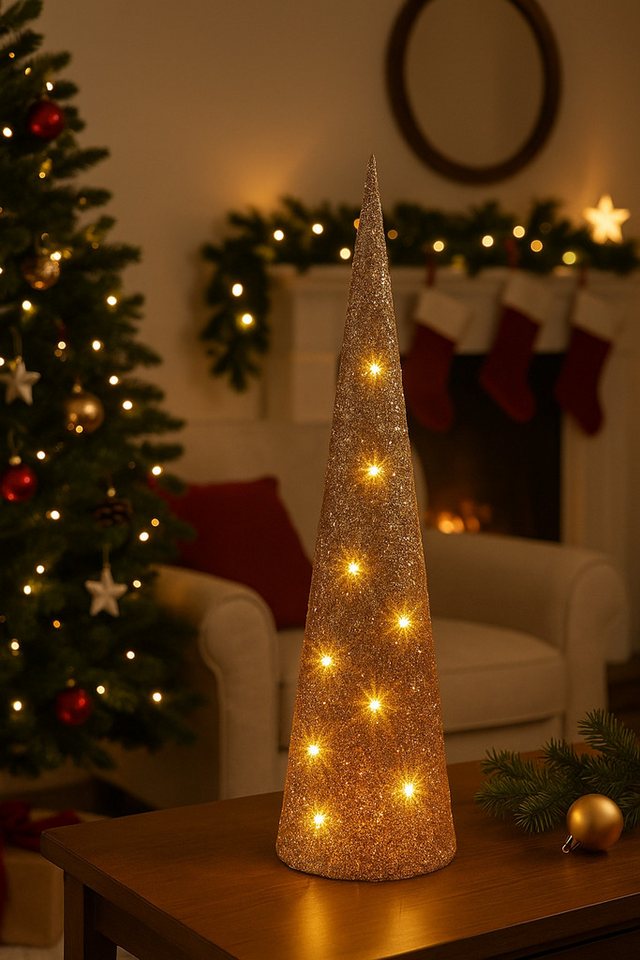 I.GE.A. LED-Dekofigur LED-Pyramide (1 St), Tannenbaum Baum batteriebetrieben warmweiß Weihnachtsdeko innen – Bild 4 von 5