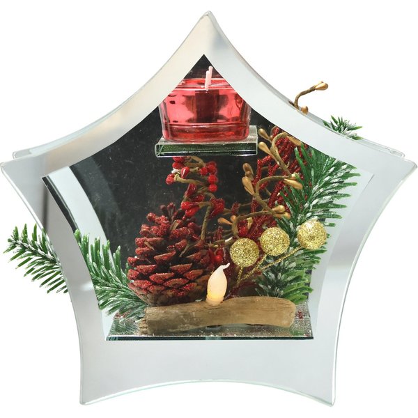 I.GE.A. Teelichthalter Deko-Objekt mit LED Licht und Teelichtkerze (1 St), Tanne Zapfen Beeren LED-Kerze Kerzenhalter Weihnachtsdeko Dekoobjekt