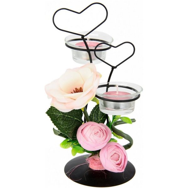 I.GE.A. Teelichthalter Rose (1 St), Glas, Kunststoff, Metall, rosa