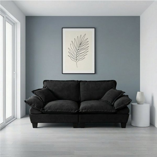 i@home 2-Sitzer Polstersofa, 2 Sitzer Sofa Klein Couch, Modernes Sofa, Schwarz, Set 1 Teile, 194 cm Polstersofa aus Chenille-Stoff, Doppelsofa für Wohnzimmer