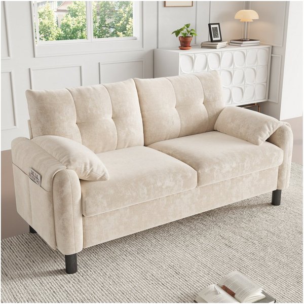 i@home 2-Sitzer Polstersofa, 2 Sitzer Sofa Klein Couch, Modernes Sofa, 158 cm Polstersofa aus Chenille-Stoff, Doppelsofa für Wohnzimmer,beige