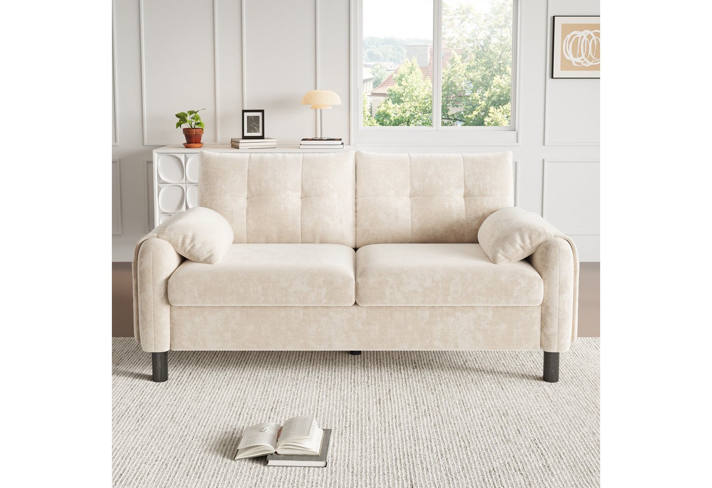 i@home 2-Sitzer Polstersofa, 2 Sitzer Sofa Klein Couch, Modernes Sofa, 158 cm Polstersofa aus Chenille-Stoff, Doppelsofa für Wohnzimmer,beige – Bild 4 von 5