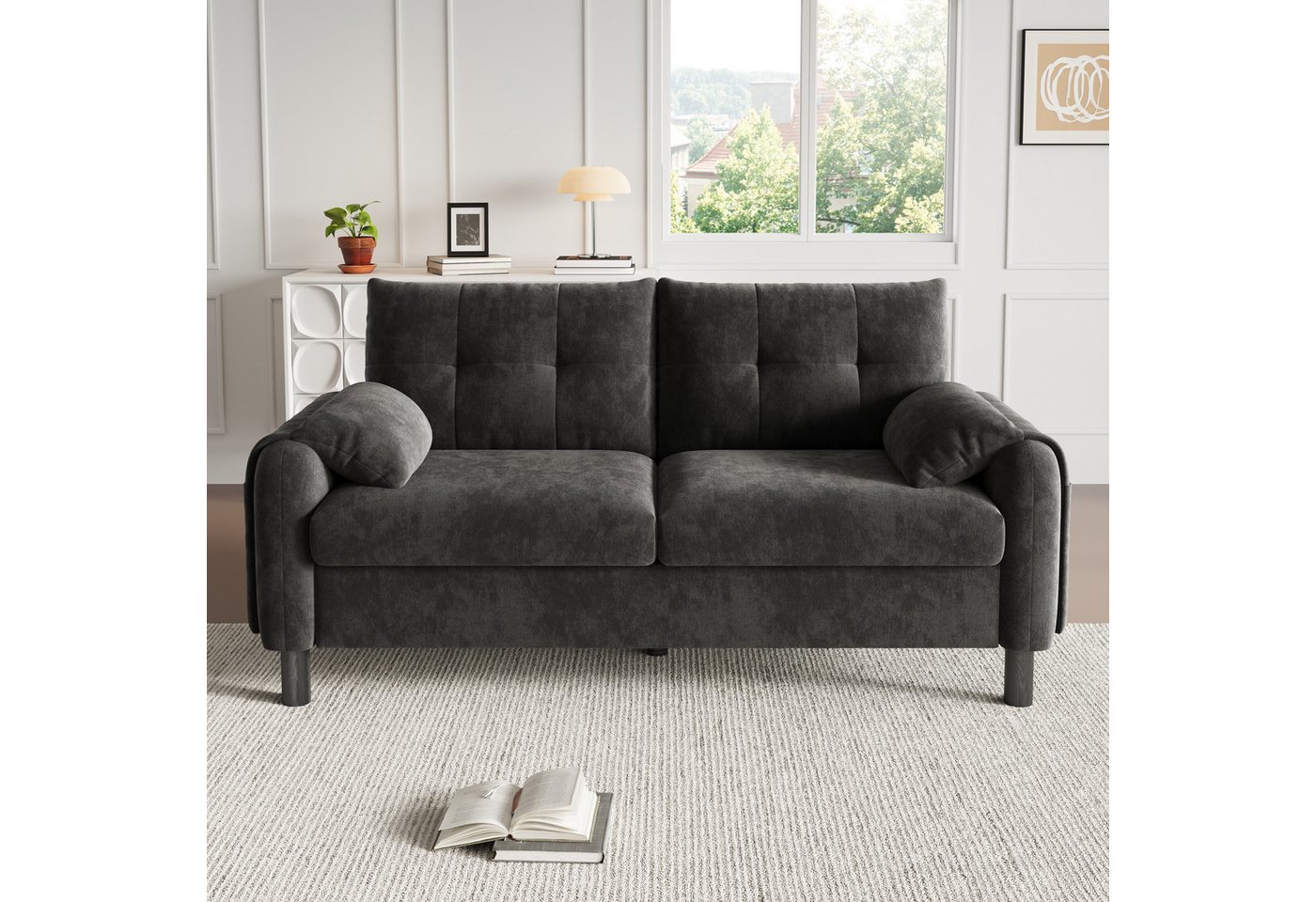 i@home 2-Sitzer Polstersofa, 2 Sitzer Sofa Klein Couch, Modernes Sofa, 158 cm Polstersofa aus Chenille-Stoff, Doppelsofa für Wohnzimmer,grau – Bild 2 von 5