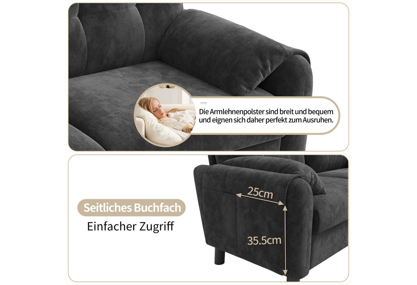 i@home 2-Sitzer Polstersofa, 2 Sitzer Sofa Klein Couch, Modernes Sofa, 158 cm Polstersofa aus Chenille-Stoff, Doppelsofa für Wohnzimmer,grau – Bild 3 von 5