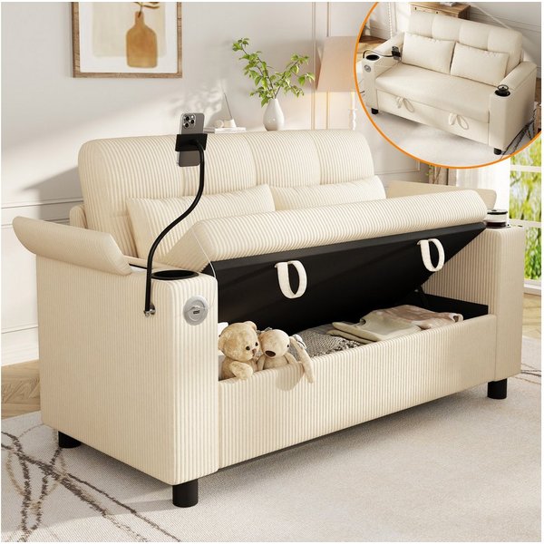 i@home 2-Sitzer Sofa, Polstersofa, 2 Sitzer Sofa Klein Couch, Modernes Sofa, 136 cm Polstersofa aus Chenille-Stoff, Doppelsofa für Wohnzimmer,beige