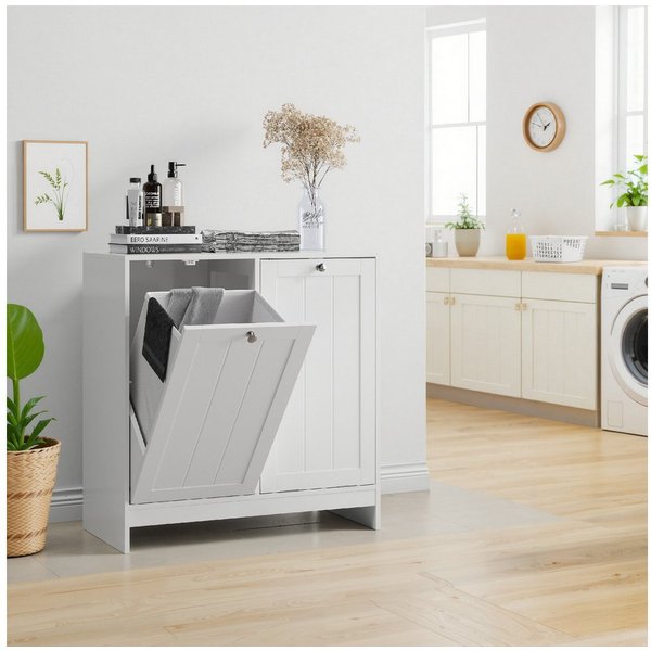 i@home Badkommode Wäscheschrank 2 Fächer Weiß kippbar (Wäschekorb mit herausnehmbaren Stoffkörben & Griffen, 1 St., versteckter Wäschekorb), platzsparender Wäsc