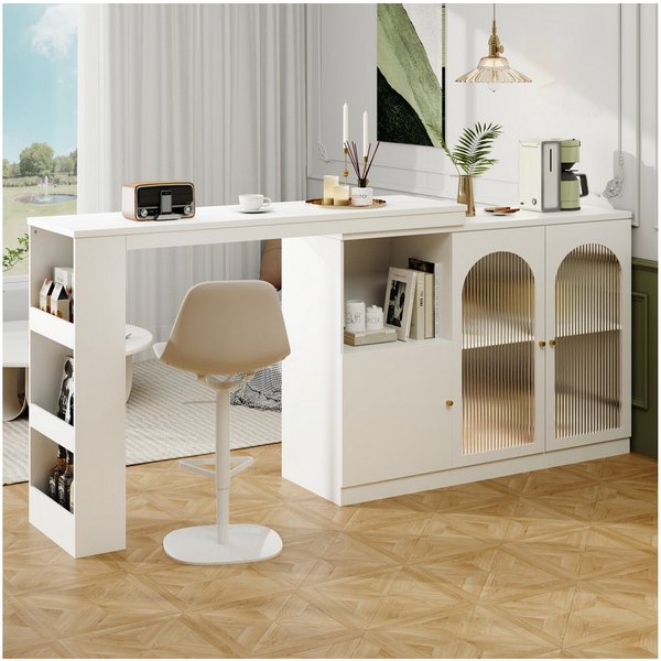 i@home Bartisch 360° drehbar, Esstheke, Kücheninsel mit Stauraum Sideboard (Bis 60 kg belastbar, Aufbewahrungsschrank mit Changhong-Glastür), Um 360° drehbarer,