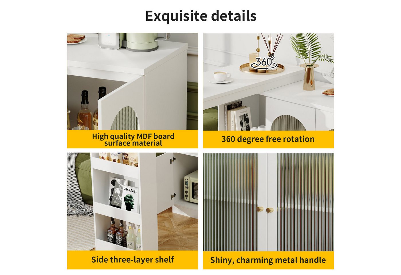 i@home Bartisch 360° drehbar, Esstheke, Kücheninsel mit Stauraum Sideboard (Bis 60 kg belastbar, Aufbewahrungsschrank mit Changhong-Glastür), Um 360° drehbarer, – Bild 3 von 5