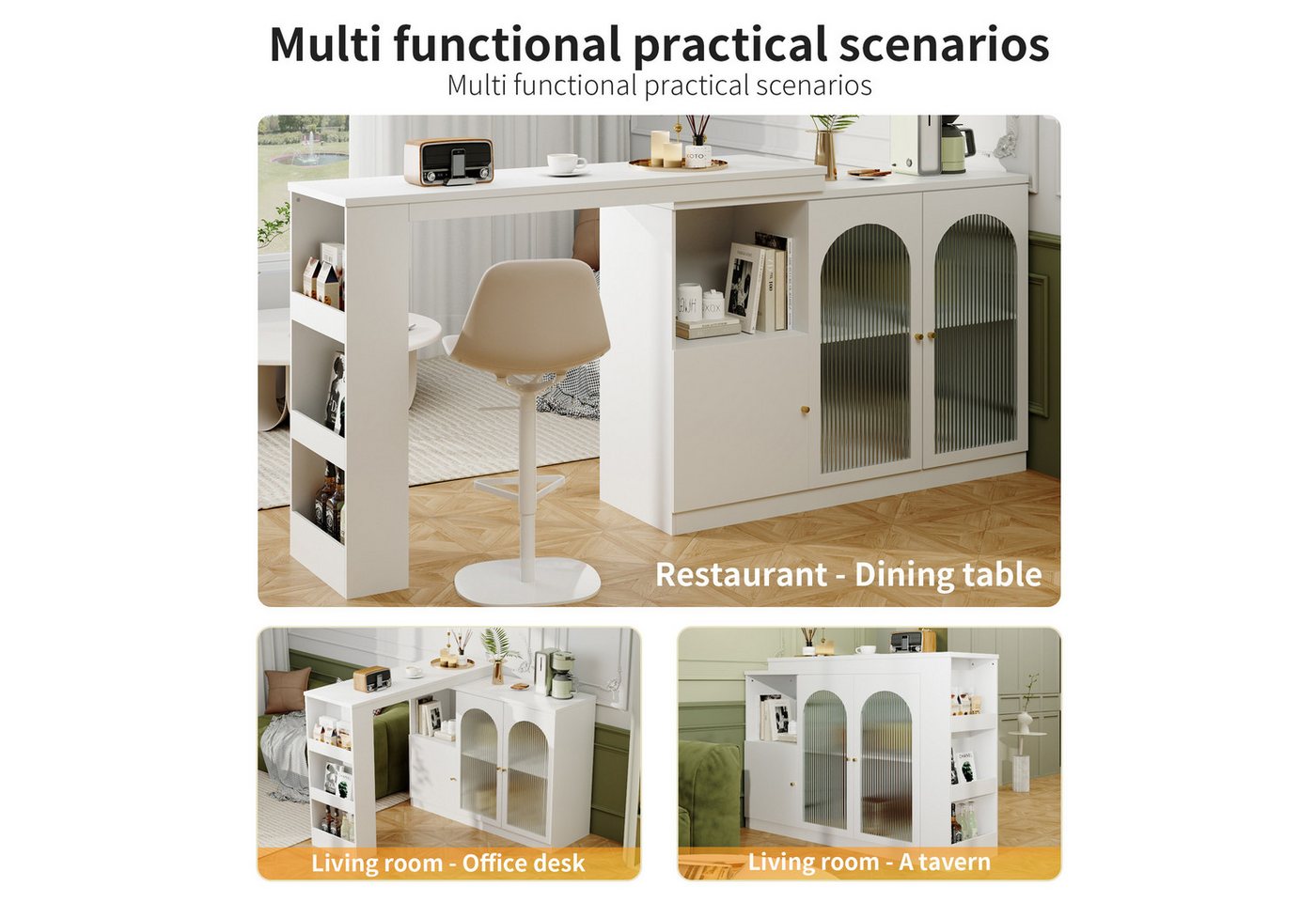 i@home Bartisch 360° drehbar, Esstheke, Kücheninsel mit Stauraum Sideboard (Bis 60 kg belastbar, Aufbewahrungsschrank mit Changhong-Glastür), Um 360° drehbarer, – Bild 4 von 5