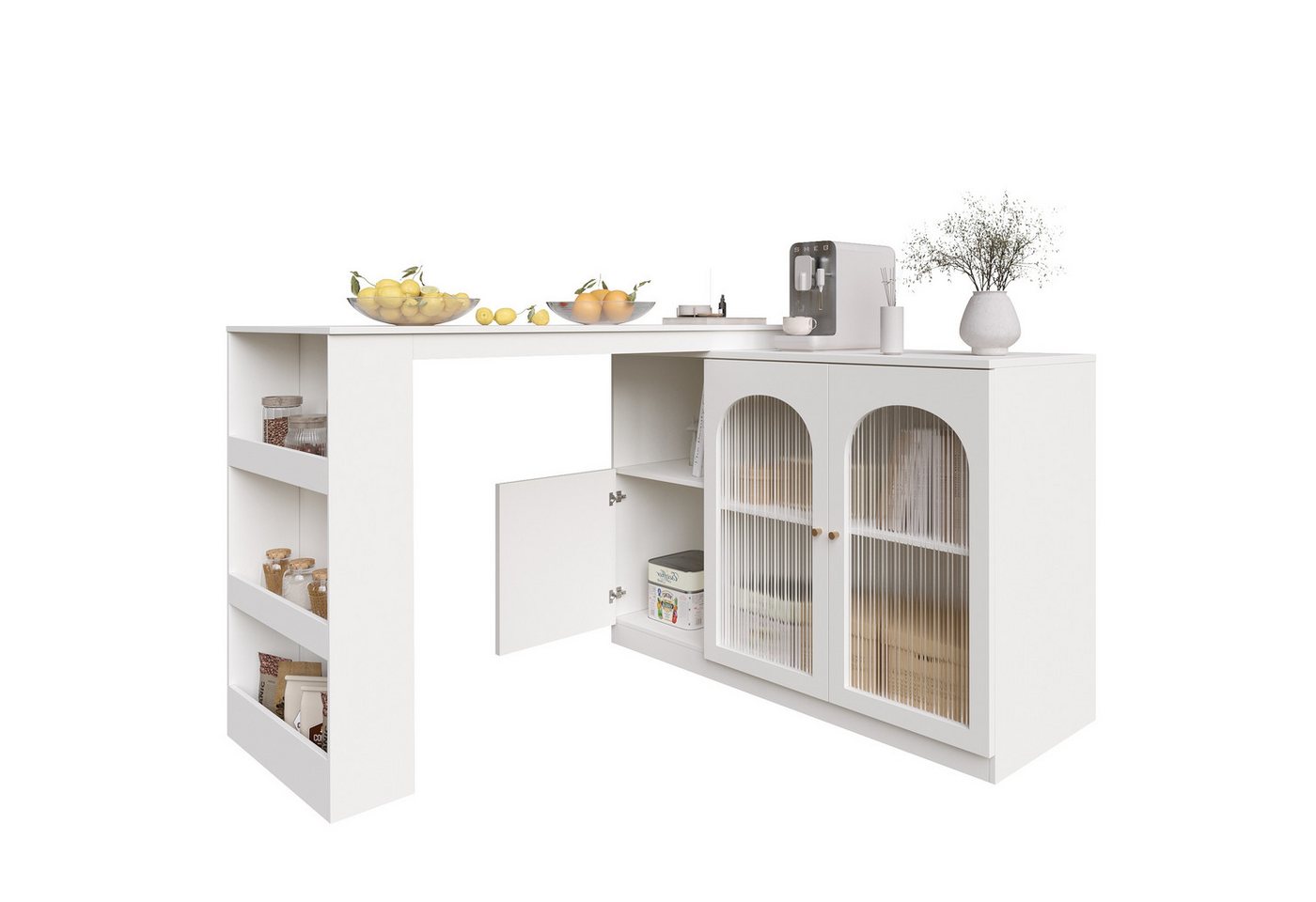 i@home Bartisch 360° drehbar, Esstheke, Kücheninsel mit Stauraum Sideboard (Bis 60 kg belastbar, Aufbewahrungsschrank mit Changhong-Glastür), Um 360° drehbarer, – Bild 5 von 5