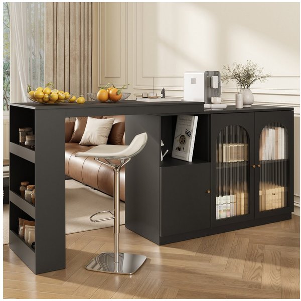 i@home Bartisch 360° drehbar, Esstheke, Kücheninsel mit Stauraum Sideboard (Bis 60 kg belastbar, Aufbewahrungsschrank mit Changhong-Glastür), Um 360° drehbarer,