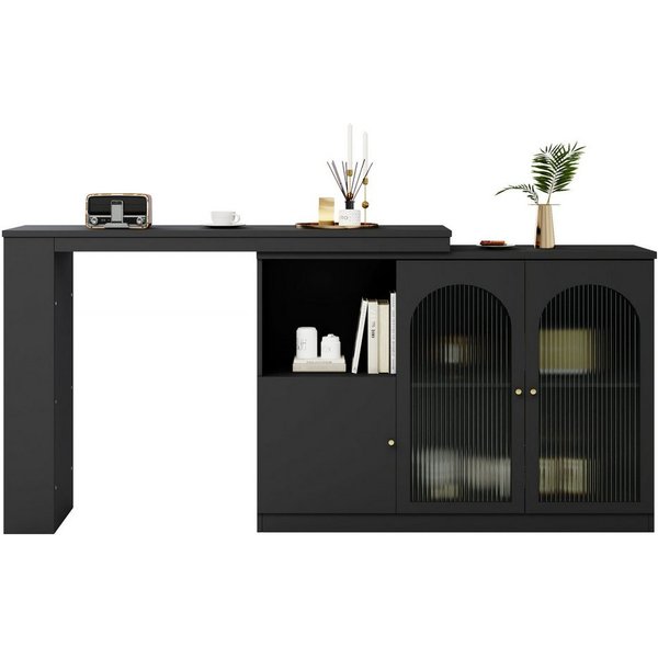 i@home Bartisch Um 360° drehbarer, Hauptkörper 120 x 40 x 97 cm (Bis 60 kg belastbar, Aufbewahrungsschrank mit Changhong-Glastür), moderner und einfacher schwar