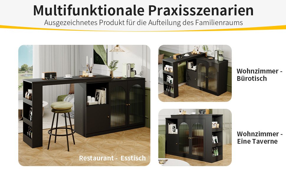 i@home Bartisch Um 360° drehbarer, Hauptkörper 120 x 40 x 97 cm (Bis 60 kg belastbar, Aufbewahrungsschrank mit Changhong-Glastür), moderner und einfacher schwar – Bild 5 von 5