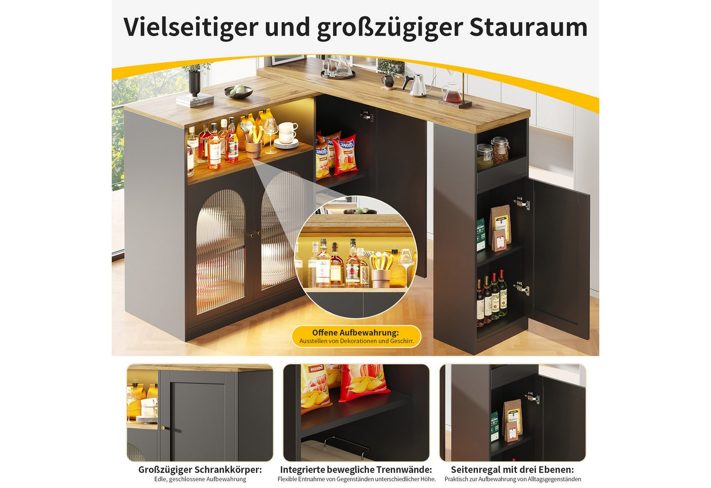 i@home Bartisch Um 360° drehbarer Bartisch, Sideboard, 108 x 39,6 x 97 cm (Bis 60 kg belastbar, geeignet für Esszimmer, Wohnzimmer oder Küche), Schreibtisch in  – Bild 2 von 5