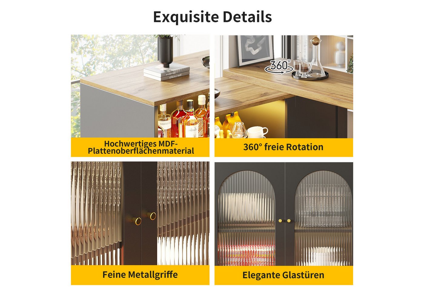 i@home Bartisch Um 360° drehbarer Bartisch, Sideboard, 108 x 39,6 x 97 cm (Bis 60 kg belastbar, geeignet für Esszimmer, Wohnzimmer oder Küche), Schreibtisch in  – Bild 3 von 5