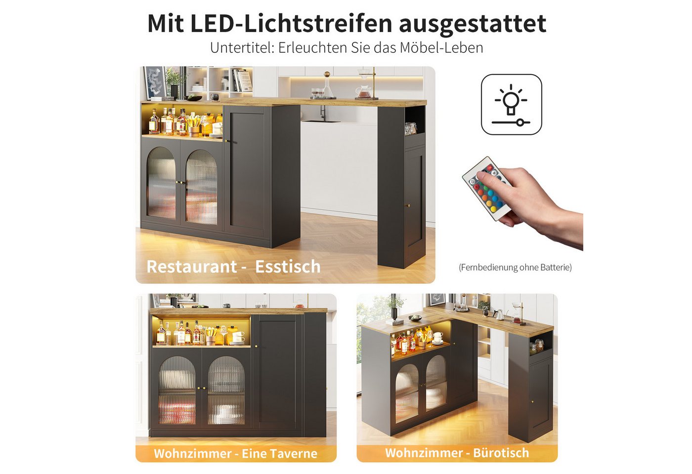 i@home Bartisch Um 360° drehbarer Bartisch, Sideboard, 108 x 39,6 x 97 cm (Bis 60 kg belastbar, geeignet für Esszimmer, Wohnzimmer oder Küche), Schreibtisch in  – Bild 4 von 5