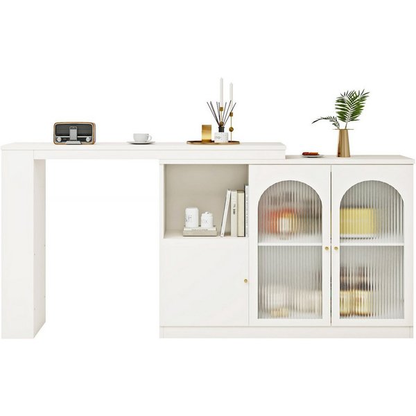 i@home Bartisch Um 360° drehbarer, Hauptkörper 120 x 40 x 97 cm (Bis 60 kg belastbar, Aufbewahrungsschrank mit Changhong-Glastür), moderner und einfacher weißer