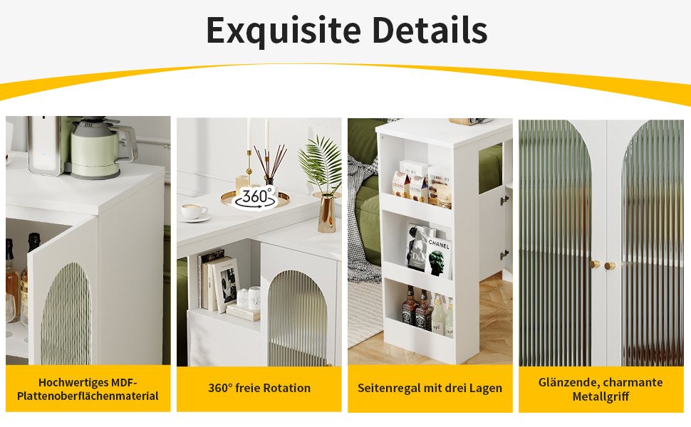 i@home Bartisch Um 360° drehbarer, Hauptkörper 120 x 40 x 97 cm (Bis 60 kg belastbar, Aufbewahrungsschrank mit Changhong-Glastür), moderner und einfacher weißer – Bild 5 von 5