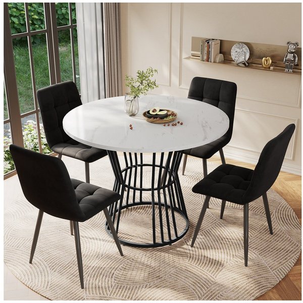 i@home Essgruppe Esstisch-Set, Esstisch mit 4 Stühlen, Küchentisch-Set, 100x100x75 cm, (5-tlg., 1 Tsich, 4 Stühle), runder Esstisch mit 100cm Durchmesser und sc
