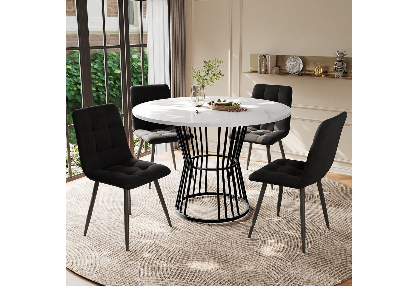 i@home Essgruppe Esstisch-Set, Esstisch mit 4 Stühlen, Küchentisch-Set, 100x100x75 cm, (5-tlg., 1 Tsich, 4 Stühle), runder Esstisch mit 100cm Durchmesser und sc – Bild 2 von 5