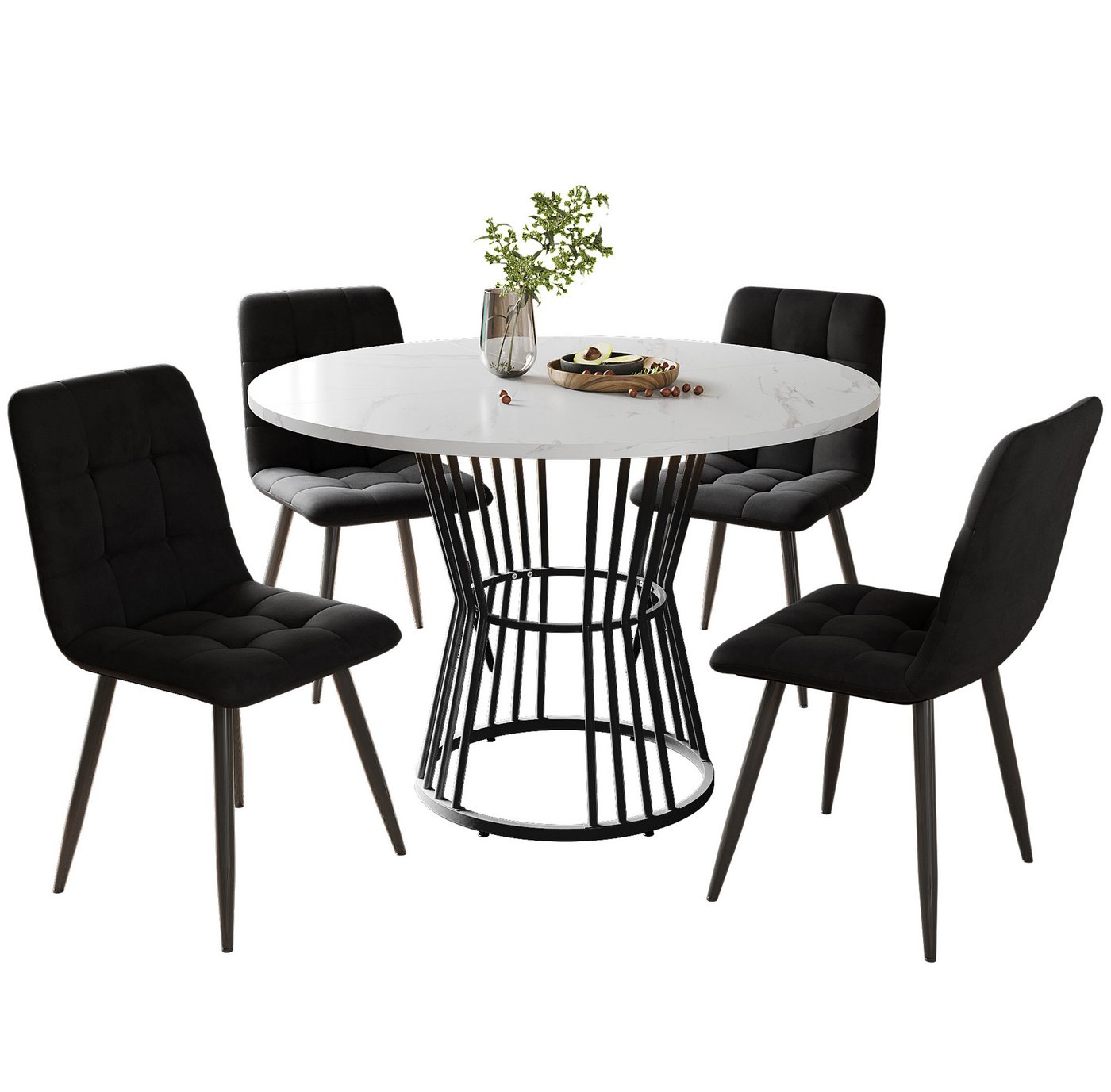 i@home Essgruppe Esstisch-Set, Esstisch mit 4 Stühlen, Küchentisch-Set, 100x100x75 cm, (5-tlg., 1 Tsich, 4 Stühle), runder Esstisch mit 100cm Durchmesser und sc – Bild 3 von 5