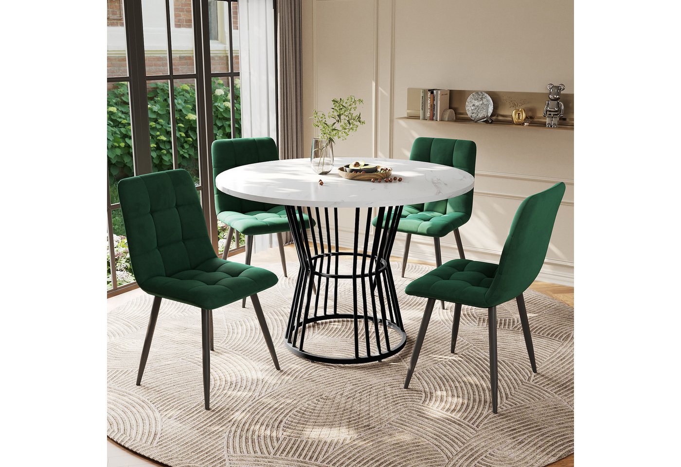 i@home Essgruppe Esstisch-Set, Esstisch mit 4 Stühlen, Küchentisch-Set, 100x100x75 cm, (5-tlg., 1 Tsich, 4 Stühle), runder Esstisch mit 100cm Durchmesser und sc – Bild 2 von 5