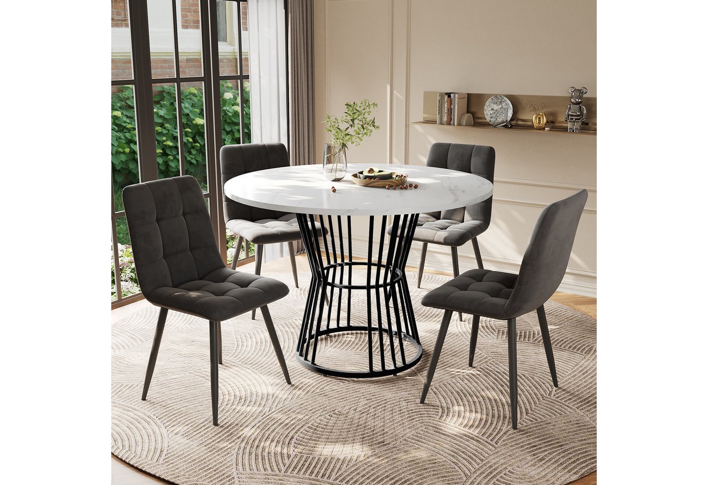 i@home Essgruppe Esstisch-Set, Esstisch mit 4 Stühlen, Küchentisch-Set, 100x100x75 cm, (5-tlg., 1 Tsich, 4 Stühle), runder Esstisch mit 100cm Durchmesser und sc – Bild 2 von 5