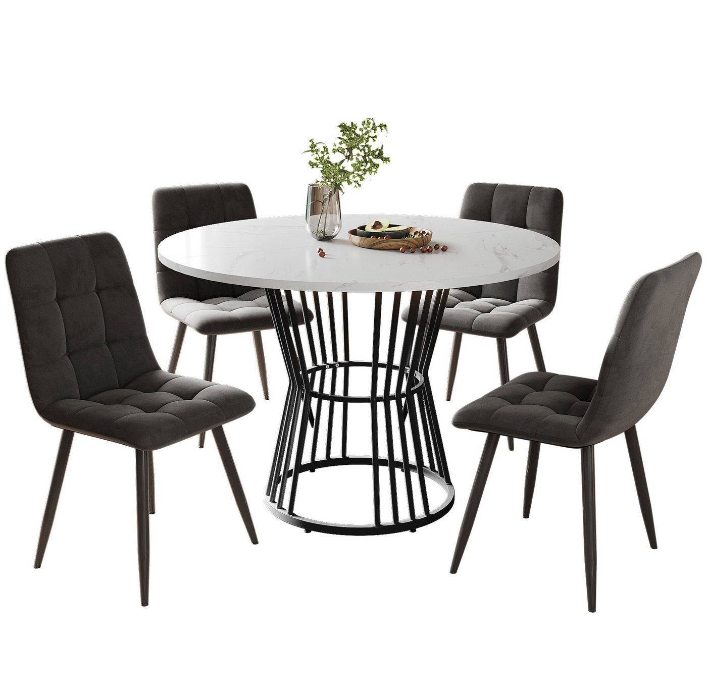 i@home Essgruppe Esstisch-Set, Esstisch mit 4 Stühlen, Küchentisch-Set, 100x100x75 cm, (5-tlg., 1 Tsich, 4 Stühle), runder Esstisch mit 100cm Durchmesser und sc – Bild 3 von 5
