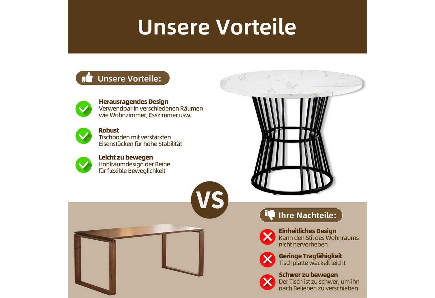 i@home Essgruppe Esstisch-Set, Esstisch mit 4 Stühlen, Küchentisch-Set, 100x100x75 cm, (5-tlg., 1 Tsich, 4 Stühle), runder Esstisch mit 100cm Durchmesser und sc – Bild 4 von 5