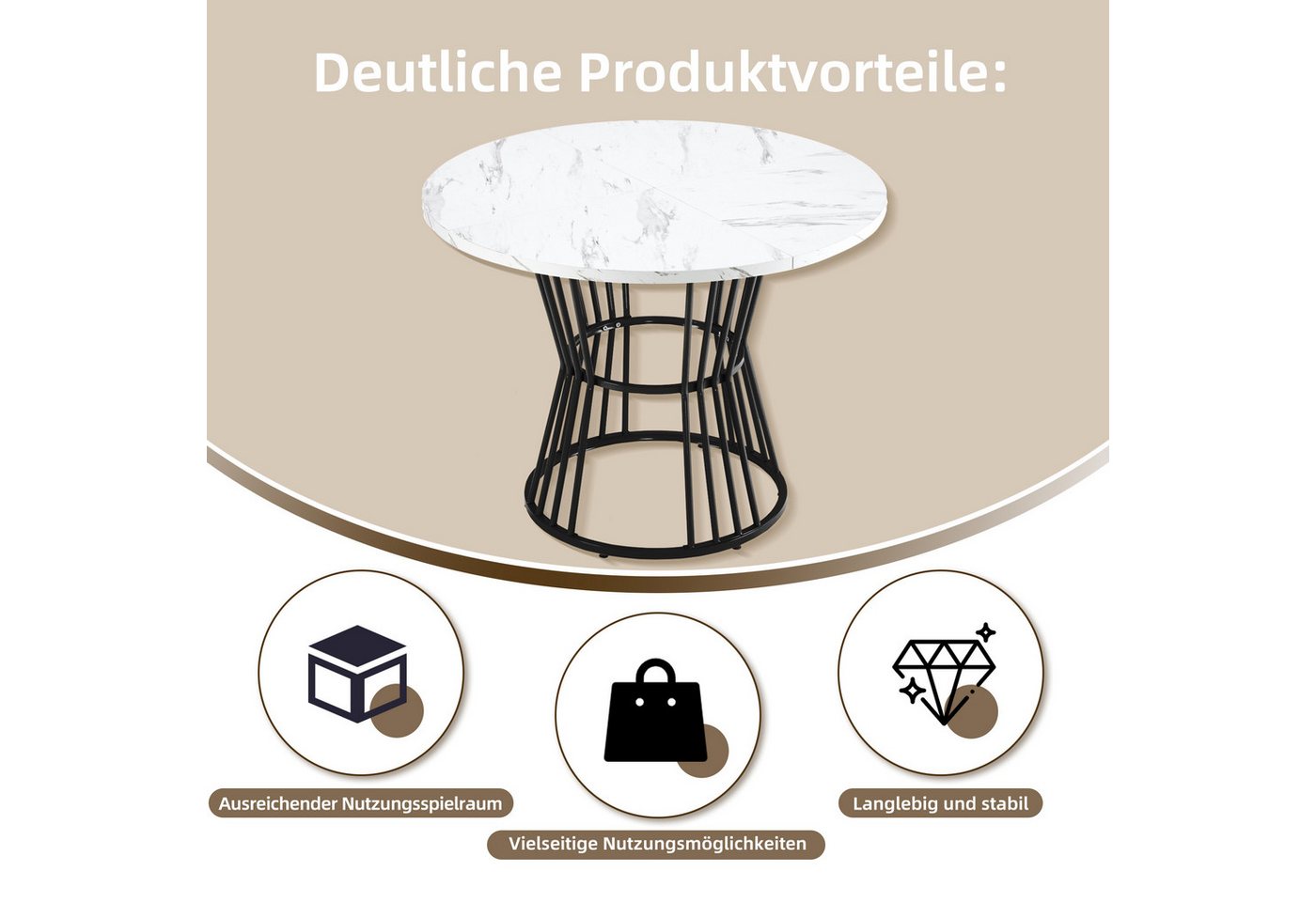 i@home Essgruppe Esstisch-Set, Esstisch mit 4 Stühlen, Küchentisch-Set, 100x100x75 cm, (5-tlg., 1 Tsich, 4 Stühle), runder Esstisch mit 100cm Durchmesser und sc – Bild 5 von 5