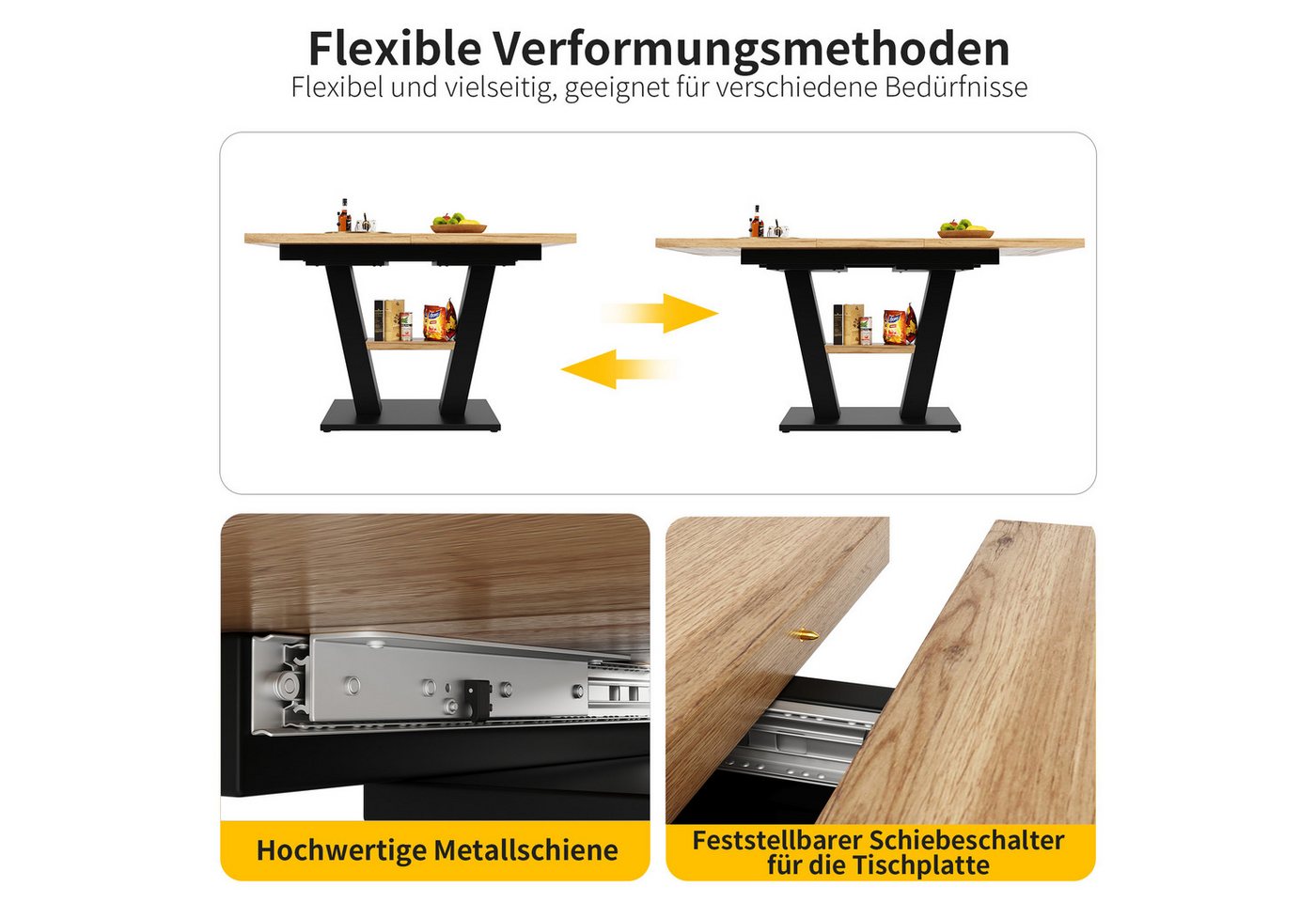 i@home Esstisch Teleskoptisch, Tisch, Küchentisch, Ausziehtisch, ausziehbar,Schwarz (Bis 60 kg belastbar, 118-157*70*75cm, 1 Tisch), mit Hilfe innenliegender Ei – Bild 4 von 5