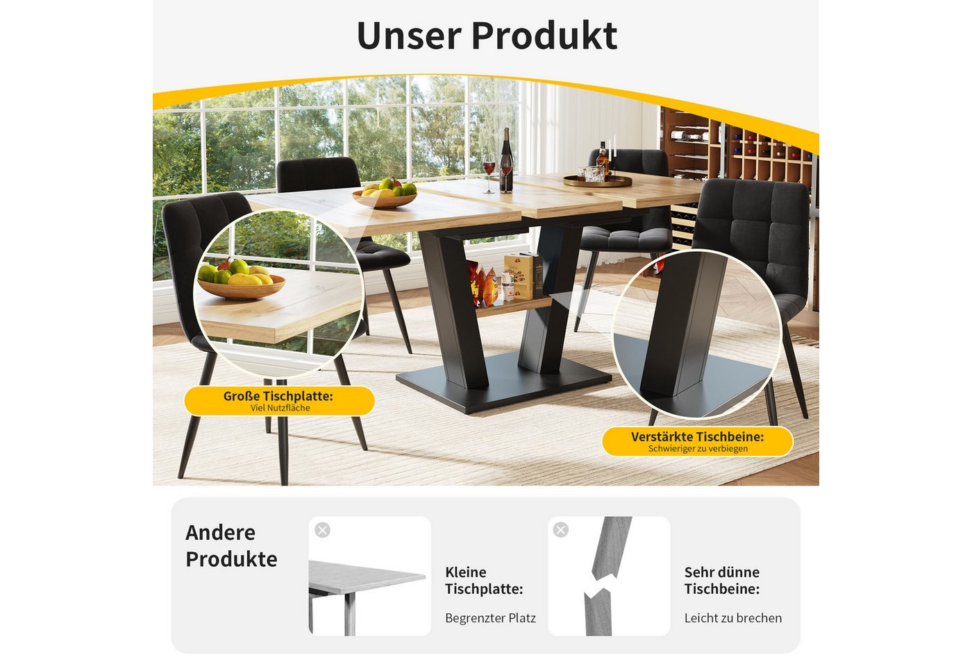 i@home Esstisch Teleskoptisch, Tisch, Küchentisch, Ausziehtisch, ausziehbar,Schwarz (Bis 60 kg belastbar, 118-157*70*75cm, 1 Tisch), mit Hilfe innenliegender Ei – Bild 5 von 5