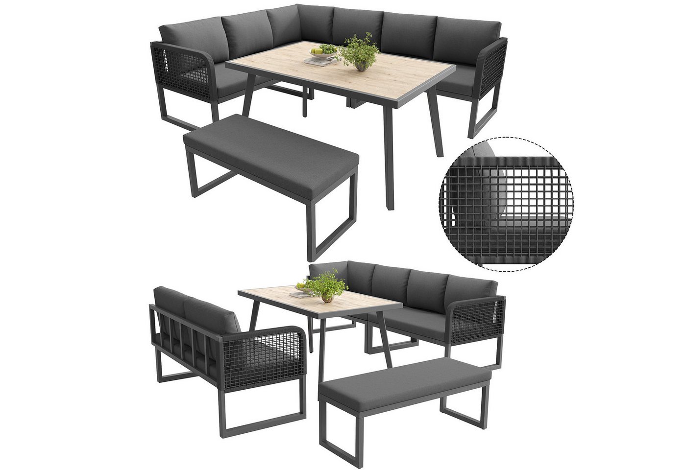 i@home Gartenlounge-Set, (5-tlg), für 6-8 Personen, Handgeflochtene PE-Rattan Polstergruppe,Wetterfestes – Bild 2 von 5