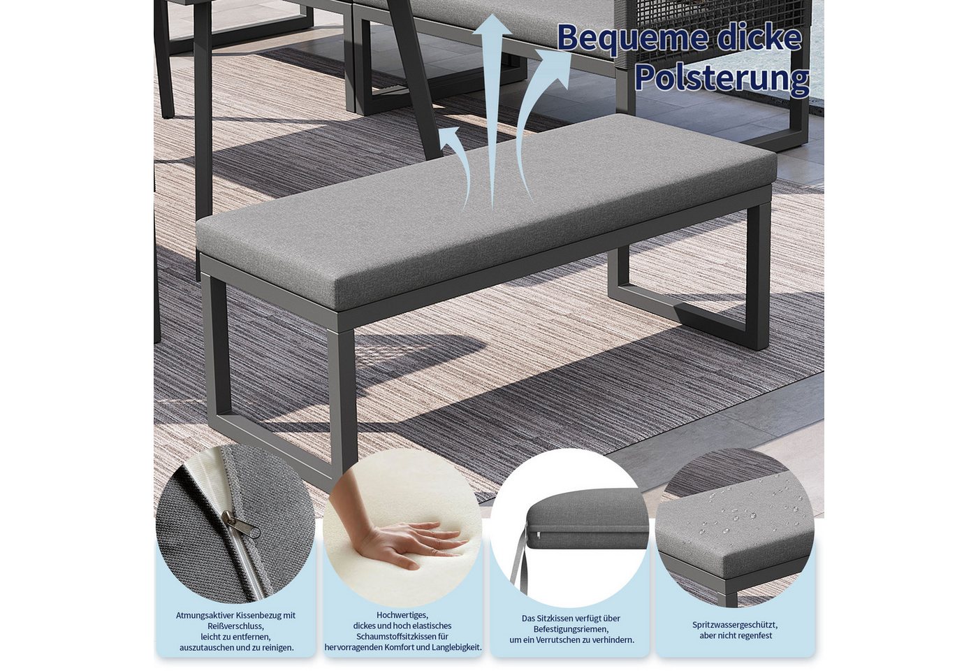 i@home Gartenlounge-Set, (5-tlg), für 6-8 Personen, Handgeflochtene PE-Rattan Polstergruppe,Wetterfestes – Bild 5 von 5