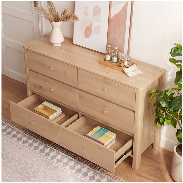 i@home Kommode Sideboard, mit sechs Schubladen, bietet viel Stauraum, 180×60×120 cm, eignet sich für Esszimmer, Wohnzimmer und Schlafzimmer, natur