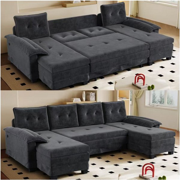 i@home Schlafsofa U-förmiges Sofa, mit Ausziehbett,USB-Ladefunktion, abnehmbaren Armlehnen, 4 Farben